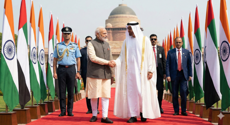 ಭಾರತ-ಯುಎಇ ಬಾಂಧವ್ಯಕ್ಕೆ ಹೊಸ ಮೆರುಗು: ಪ್ರಧಾನಿ ಮೋದಿಯವರಿಂದ ಯುಎಇ ಅಧ್ಯಕ್ಷರಿಗೆ ಆತ್ಮೀಯ ಸ್ವಾಗತ; ಭವಿಷ್ಯದ ಅಭಿವೃದ್ಧಿಗೆ ಮುನ್ನುಡಿ