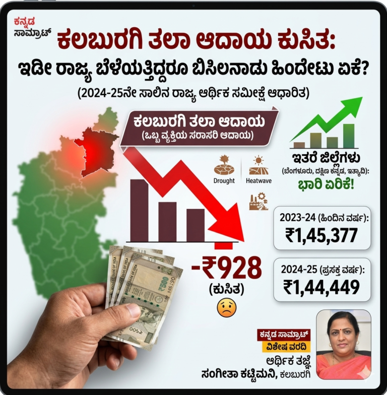 ಕಲಬುರಗಿ ತಲಾ ಆದಾಯ ಕುಸಿತ: ಇಡೀ ರಾಜ್ಯ ಬೆಳೆಯುತ್ತಿದ್ದರೂ ಬಿಸಿಲನಾಡು ಮಾತ್ರ ಹಿಂದೇಟು ಏಕೆ?